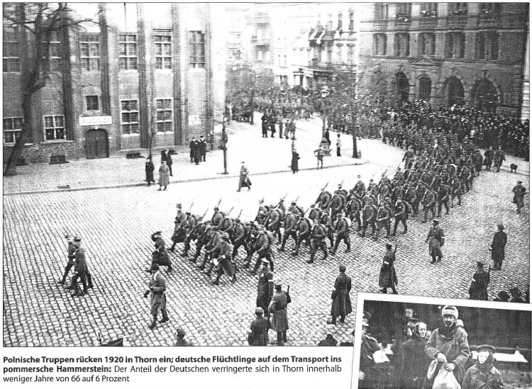 Polnische Truppen rücken 1920 in Thorn ein.