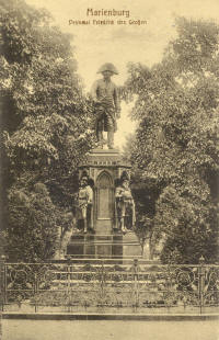 Friedrich der Groe, Denkmal von Rudolf Siemering (1877) im Vorburggelnde der Marienburg (heute Parkplatz). - (zur Vergrerung anklicken!)